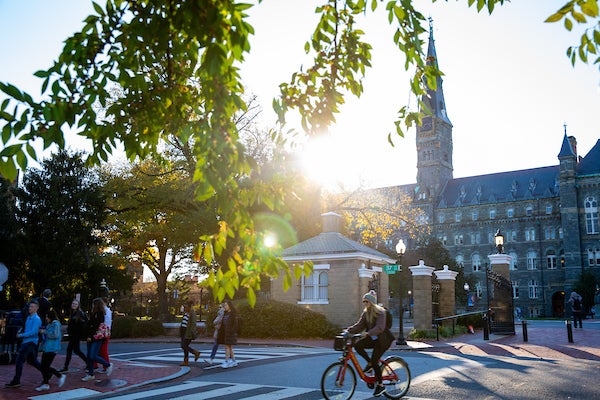 Georgetown University main gates in fall